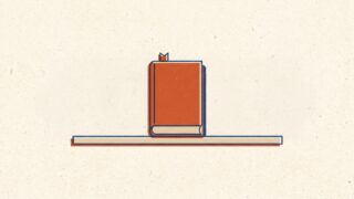 しおりがはみ出した閉じた本が棚に1冊立っているイラスト